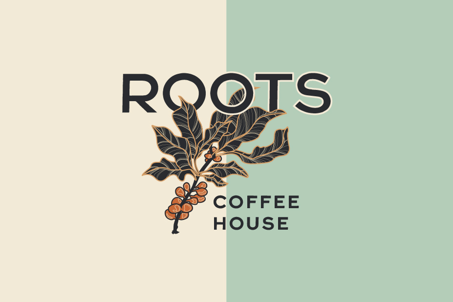 general public branding company roots coffee house fort worth texas logo