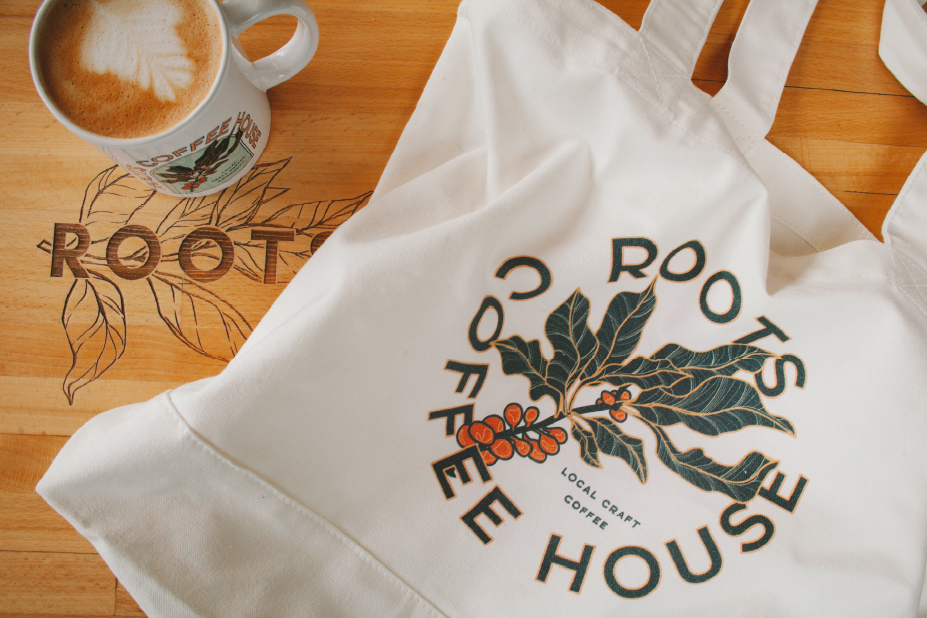 general public branding company roots coffee house fort worth texas tote